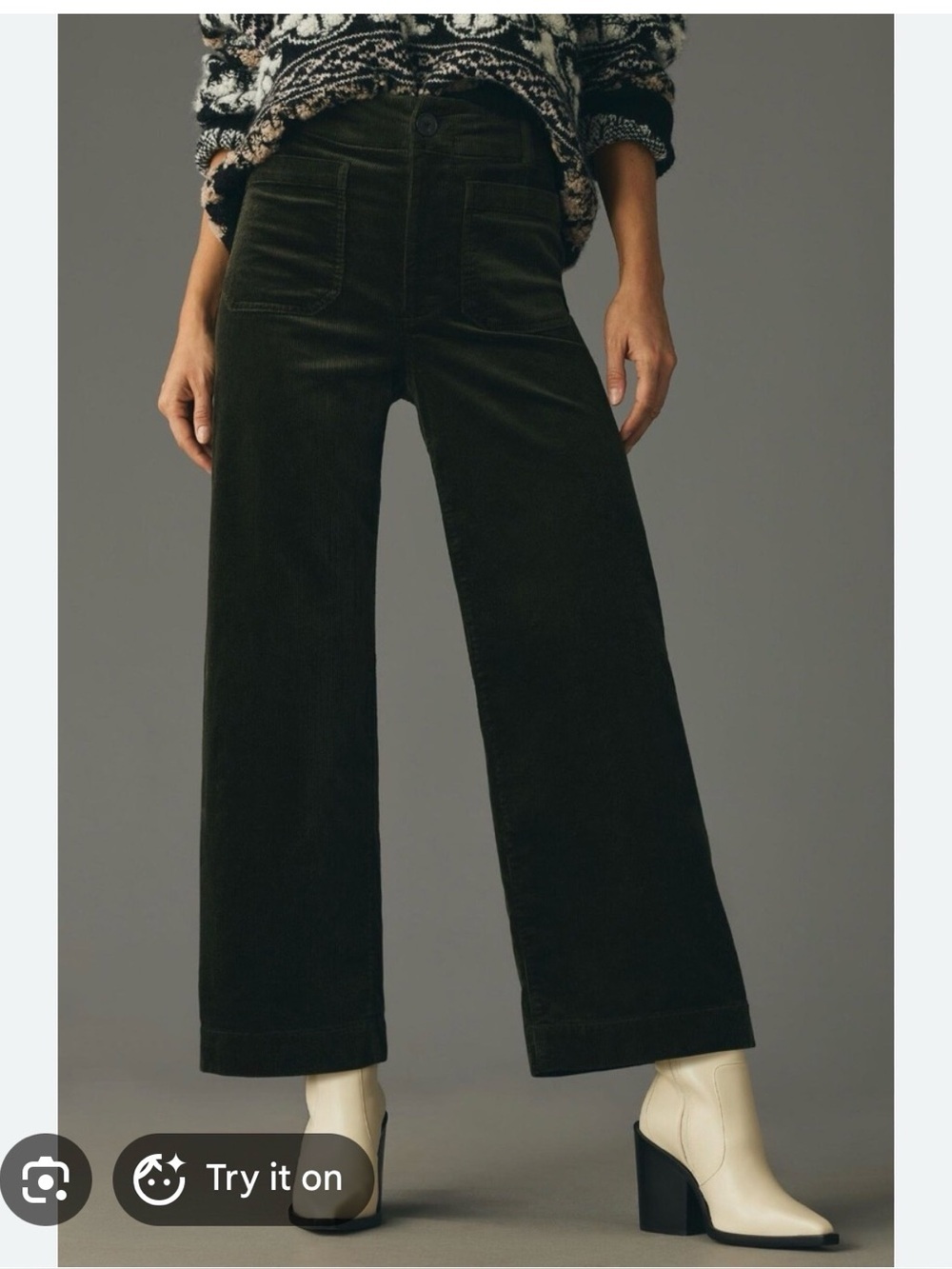 Anthropologie Maeve Colette Cropped Wide Leg Corduroy Pants Green High Waist